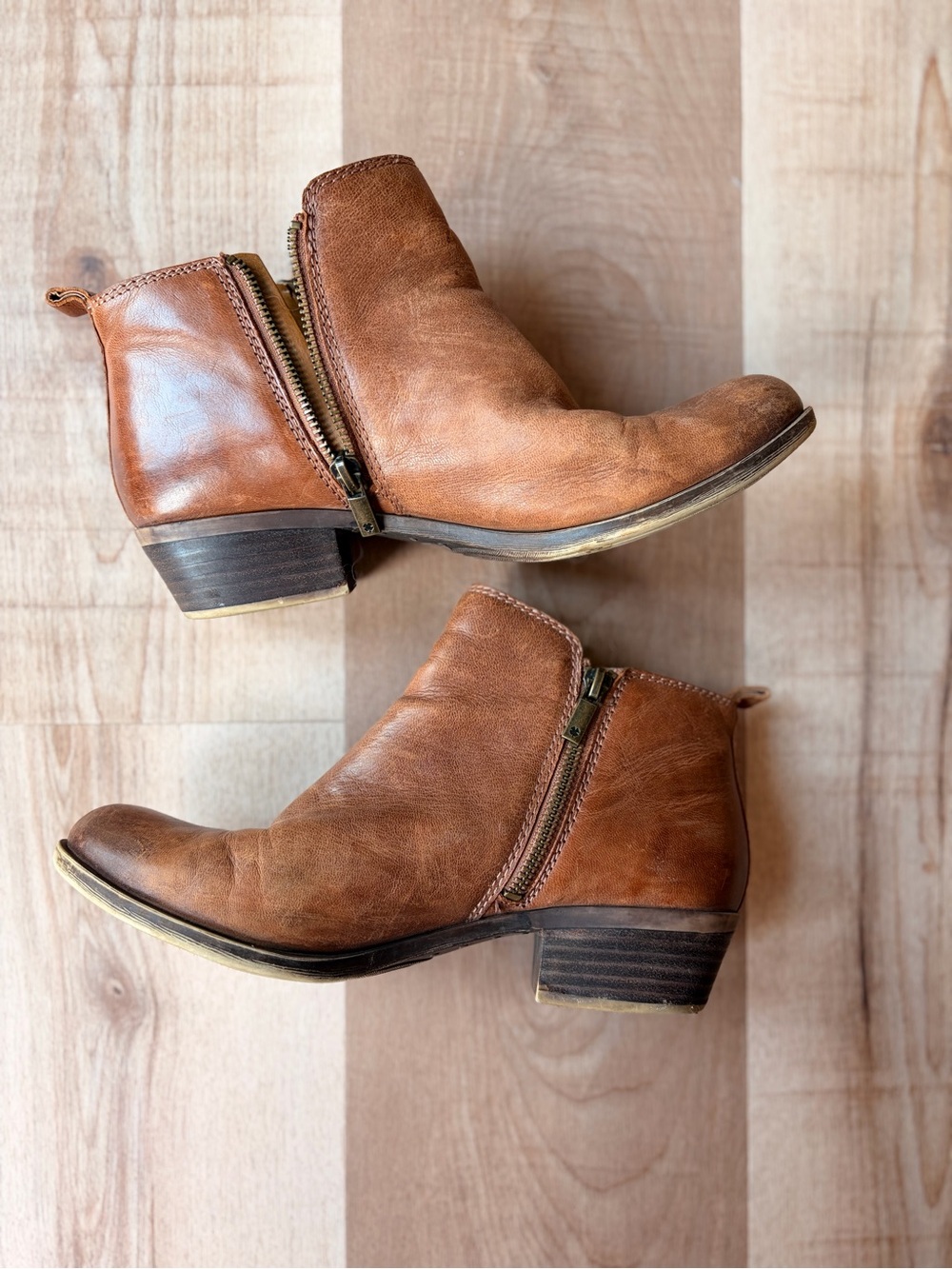 Lucky Women's Tan Leather Basel Ankle Booties with Side Zip